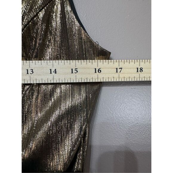 NWT Mac Duggal Metallic Ruched Detail Front Slip V Neck Gown Maxi Dress Small - Picture 10 of 13